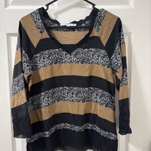 Striped Black and Tan Women's Top silk